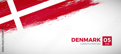 Happy constitution day of Denmark with brush painted grunge flag background