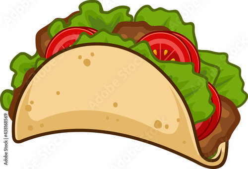 Cartoon Tacos With Meat And Vegetable. Vector Hand Drawn Illustration Isolated On Transparent Background