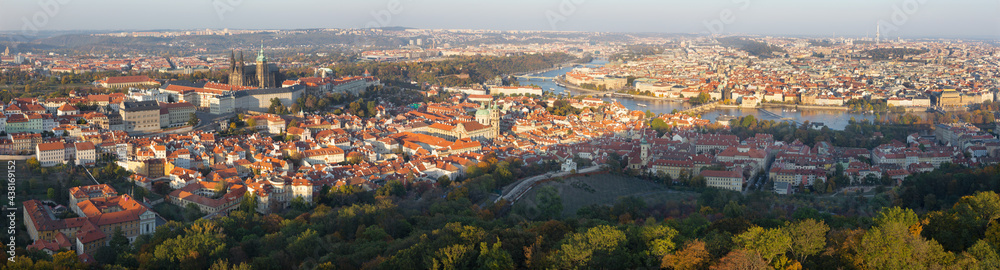 Prague - The panorama of the Town  from Petrin in the sunset light.