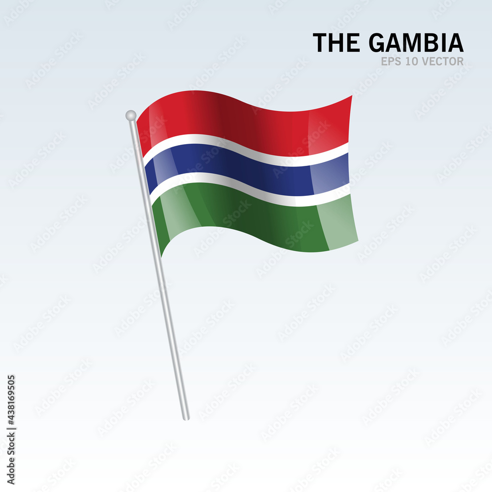 The Gambia waving flag isolated on gray background The Gambia waving flag isolated on gray background
