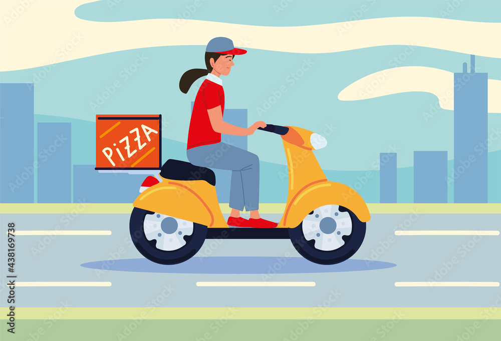 delivery man riding scooter