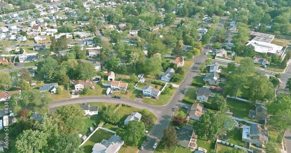 Panoramic view of view at height roofs small town of house of residential quarters East Brunswick New Jersey USA Panoramic view of view at height roofs small town of house of residential quarters East Brunswick New Jersey USA