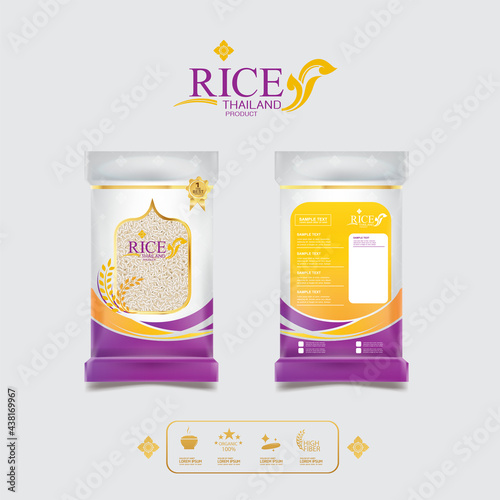 Rice Thailand food Logo Product and Background Thai Arts.