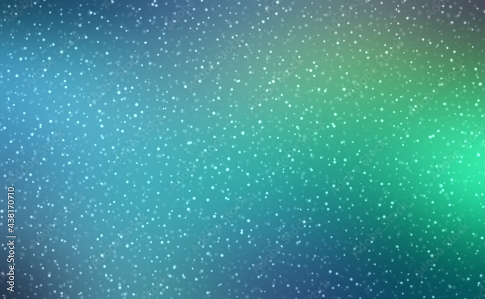 Snow blue green ombre glowing textured background. Magical winter night sky abstract illustration.