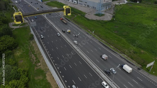 Aerial view of road with moving cars in Moscow City.4K photo