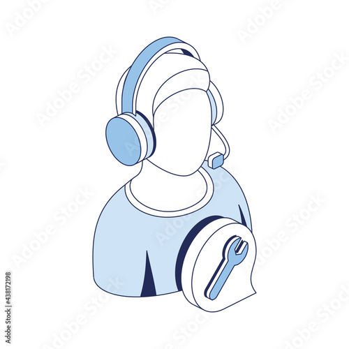 Support call operator, chat bubble. Vector 3d line isometric, color web icons, new flat style. Creative design idea for infographics.