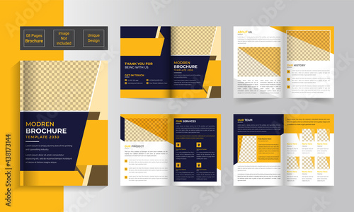 
Business brochure template design. Bifold brochure template design. Creative bi-fold pages brochure design. Company profile template design. Corporate brochure template.