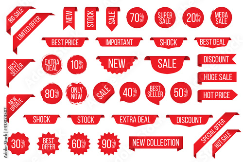 Set of red sale tag sticker badge for promotion photo