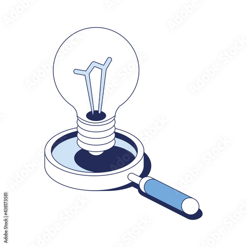 Search idea, magnifier. Vector 3d line isometric, color web icons, new flat style. Creative design idea for infographics.