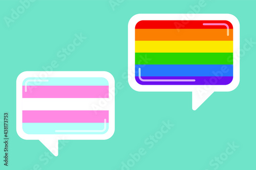 A month of gay pride. Flat design signs. Dialogue sign. LGBT and transgender flag. LGBTQ + symbology. 
