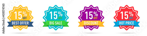 Set of different 15 off percentage promotion badges
