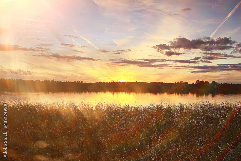 Fototapeta premium summer sunset lake, nature, beautiful sky