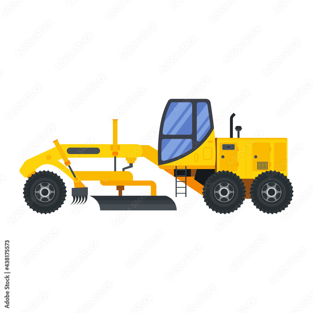 Illustration for construction machinery vehicle grader tractor.