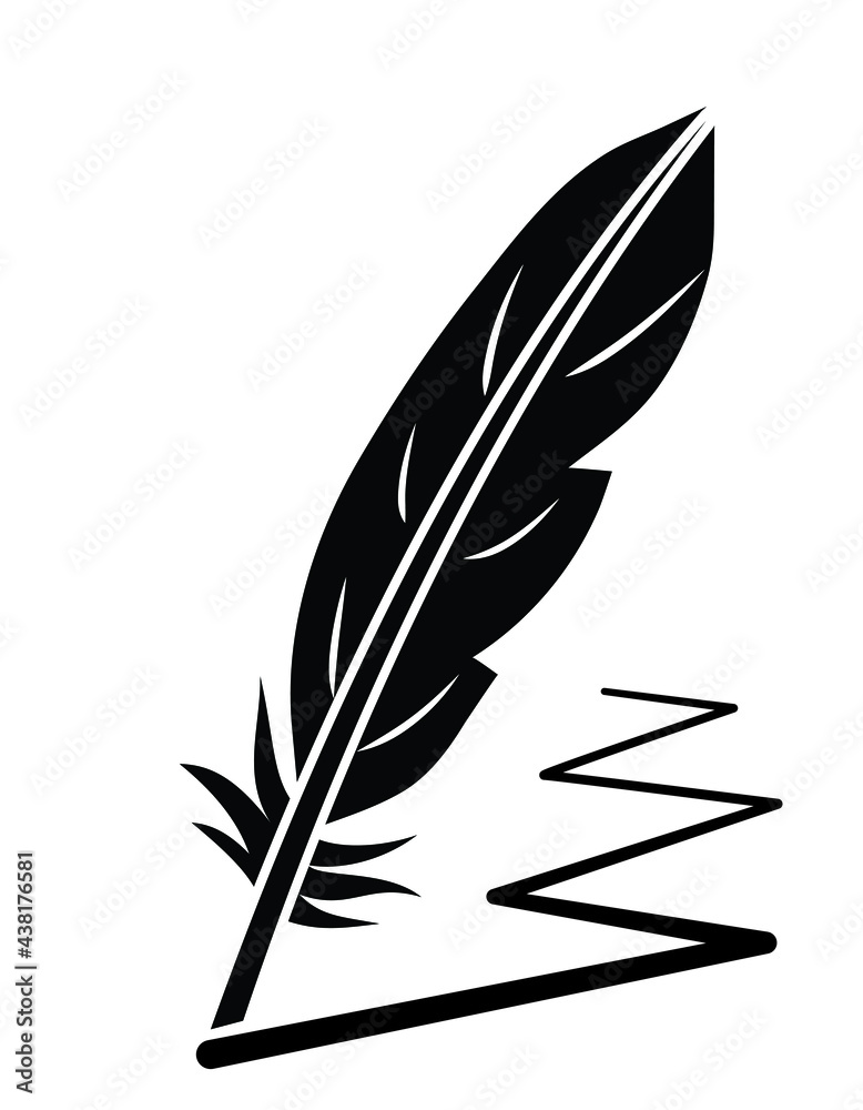 Obraz premium feather and line, ink, vector illustration 