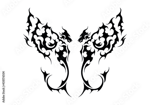 abstract double dragon east tattoo sticker and rorchah face symbol