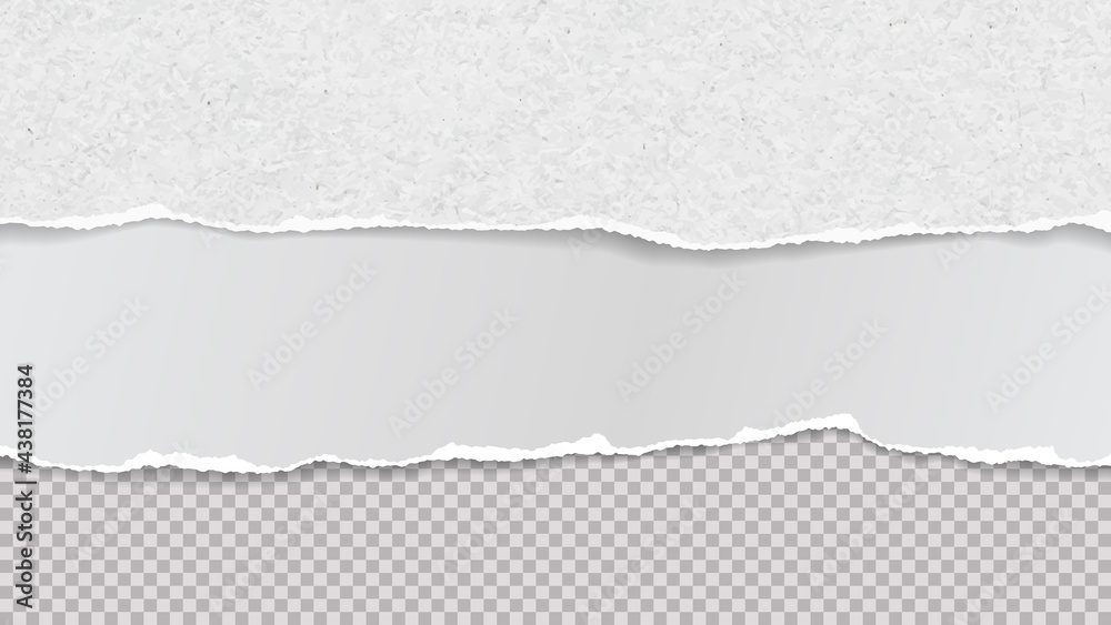 Torn, ripped white paper strips with soft shadow are on squared background for text. Vector illustration Torn, ripped white paper strips with soft shadow are on squared background for text. Vector illustration