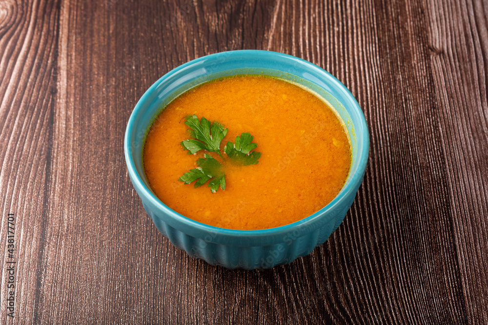 Delicious homemade pumpkin soup in bowl. Delicious homemade pumpkin soup in bowl.