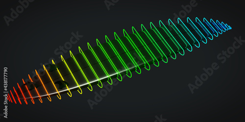 Surfboard with neon colored lines running around - 3d illustration