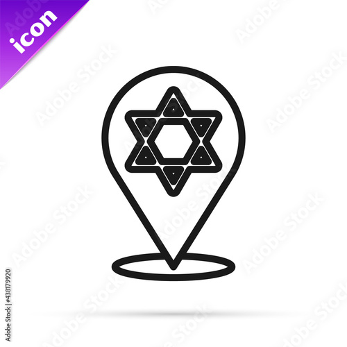 Black line Star of David icon isolated on white background. Jewish religion symbol. Symbol of Israel. Vector