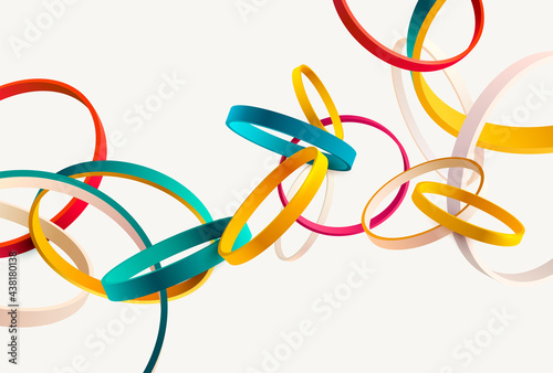 Colorful 3D rings on dark background.