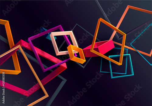 Abstract 3D geometric shape of colorful squares.