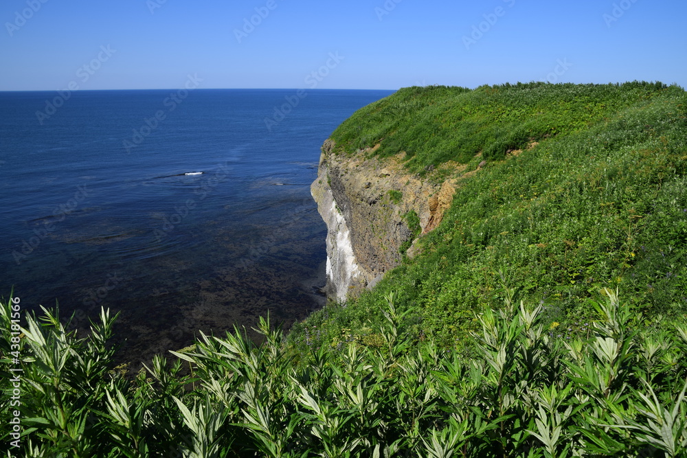 Sea cliff in Cape Notoro facing Sea of Okhotsk in Abashiri, Hokkaido, Japan.