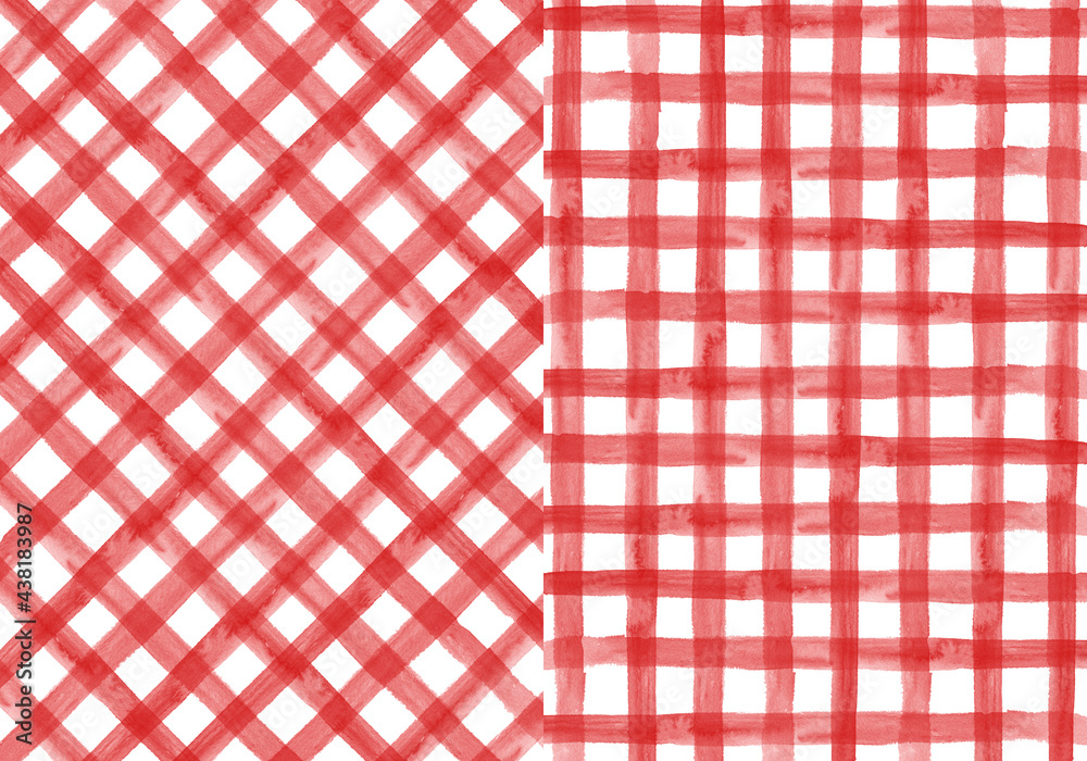 Watercolor red plaid picnic fabric Stock Illustration | Adobe Stock