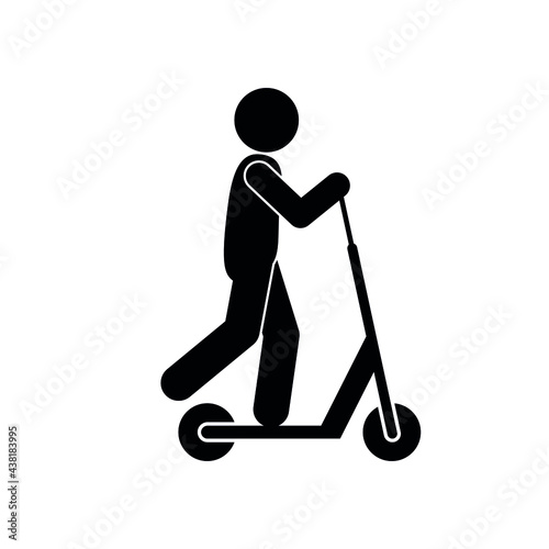 scooter icon, man rides scooter, stick figure stickman pictogram isolated