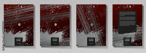 Tire tracks, vector illustration, grunge. For background page, brochure template, booklet, flyer.