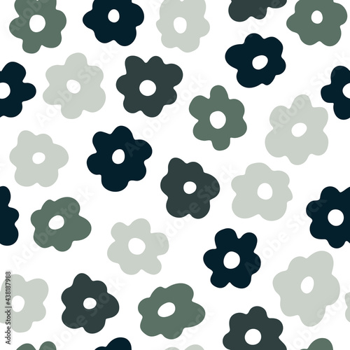 Vector seamless pattern with colored hand drawn flowers on white background. Doodle cute illustration.