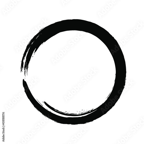 Circle ink brush stroke, black paint round frame, vector illustration.
