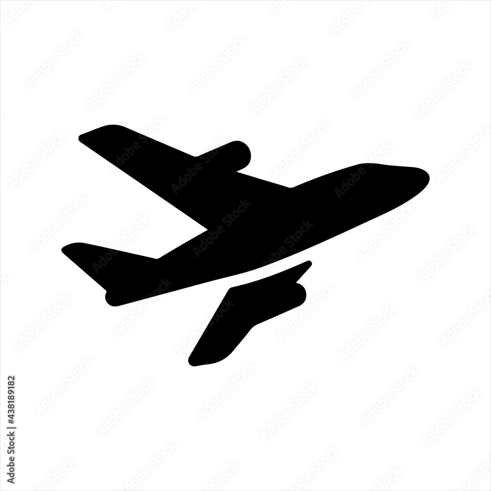 Obraz premium Airplane flight icon, black. Vector and glyph