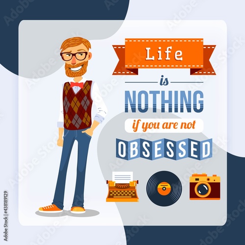Hipster trendy culture poster with male and geek accessory vector illustration
