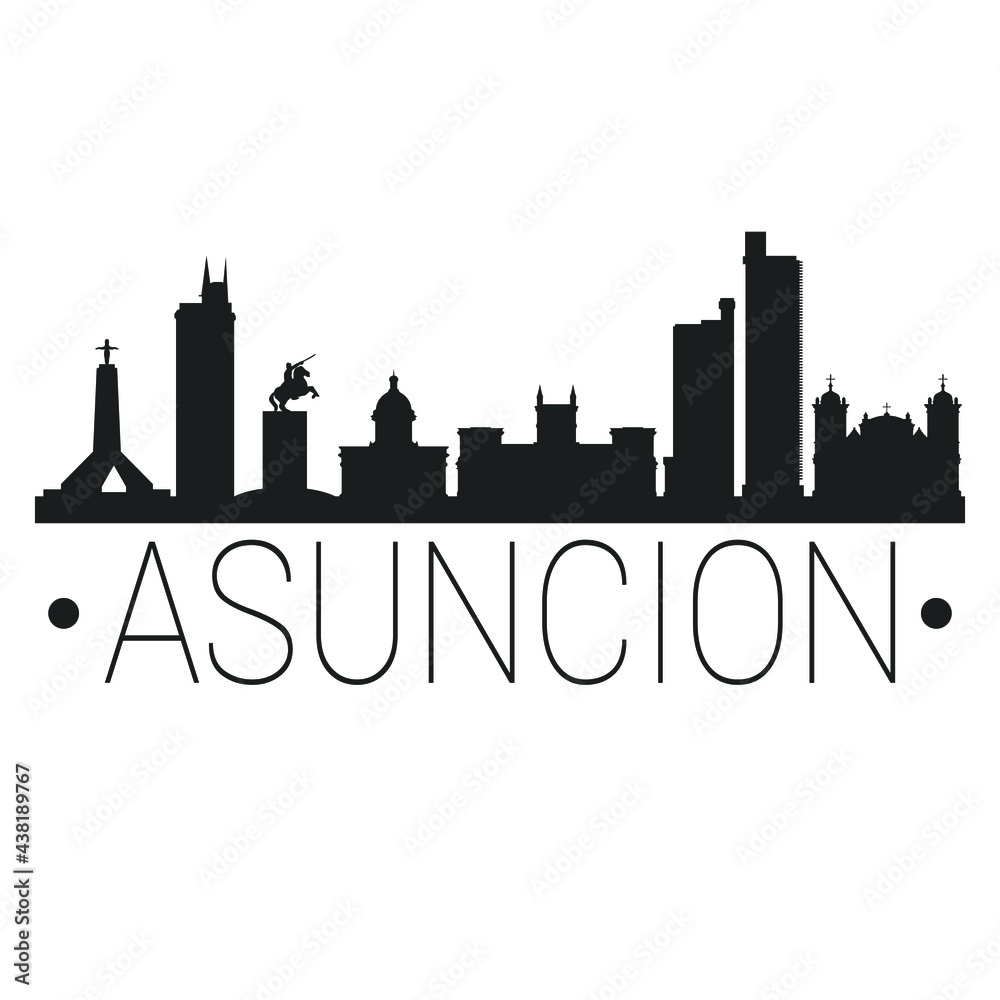 Asunción, Paraguay City Skyline. Silhouette Illustration Clip Art. Travel Design Vector Landmark Famous Monuments.
