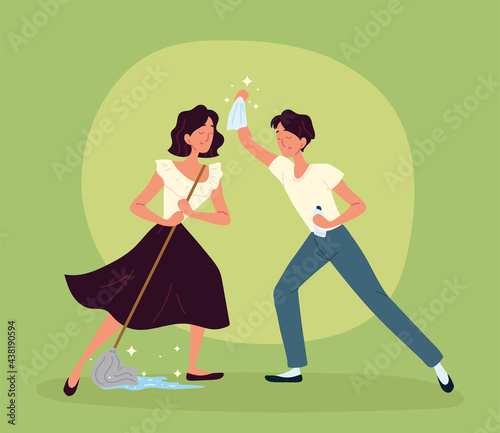 man and woman cleaning
