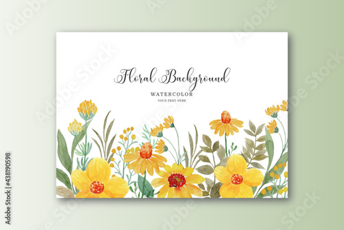 Yellow flower garden background with watercolor