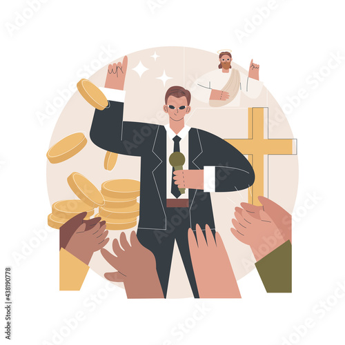 Religious sect abstract concept vector illustration. Religious group, philosophical belief system, protest element, spiritual movement, sacred ritual, praying to god, young monk abstract metaphor.