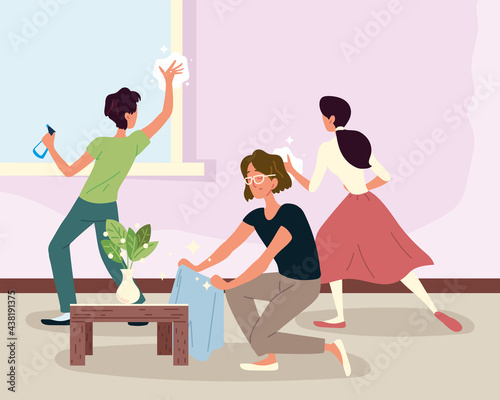 people cleaning house