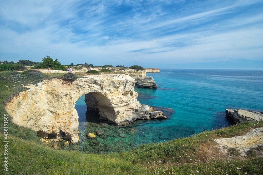 Torre dell'Orso, with its high cliffs and blue sea, in Salento, Puglia, Italy