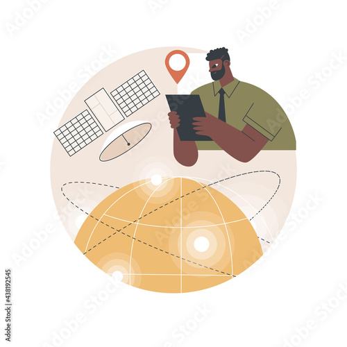 Earth observation abstract concept vector illustration. Space engineering, planetary science, satellite service, geoinformation, applied earth observation, remote sensing abstract metaphor.