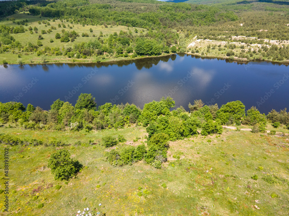 Aerial view of Upper Gabra lake at Lozenska Mountain, Bulgaria