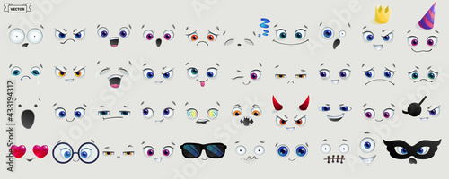 Set of emoticons with different mood. Collection of cartoon emoji faces in different expressions.