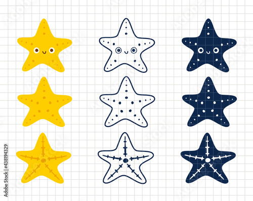 Starfish cartoon clip art. Underwater life. Silhouette vector flat illustration. Cutting file. Suitable for cutting software. Cricut, Silhouette