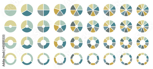 Set Tortendiagramme Blau Grün Gelb