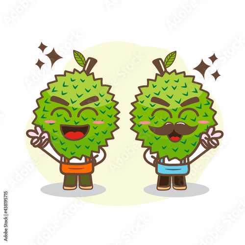 Cute durian cartoon character isolated on white background