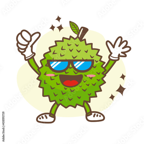 Cute durian cartoon character isolated on white background