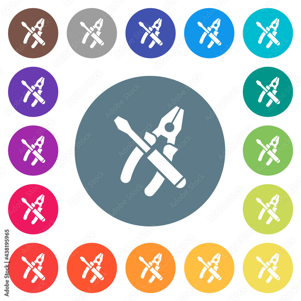 Combined pliers and screwdriver flat white icons on round color backgrounds Combined pliers and screwdriver flat white icons on round color backgrounds
