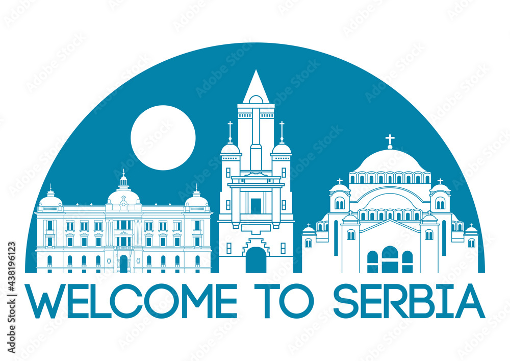 Serbia famous landmarks silhouette style,vector illustration