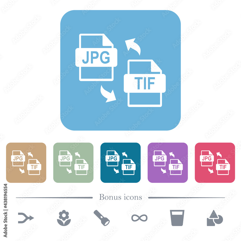 JPG TIF file conversion flat icons on color rounded square backgrounds JPG TIF file conversion flat icons on color rounded square backgrounds