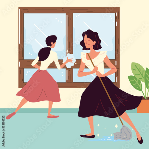 women cleaning housework
